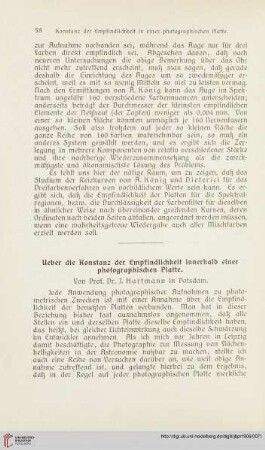 20: Ueber die Konstanz der Empfindlichkeit innerhalb einer photographischen Platte
