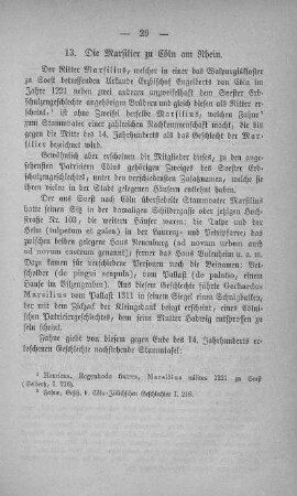 13. Die Marsilier zu Cöln am Rhein