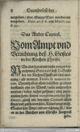 Das Ander Capitel. Vom Ampt und Verzichtung des Heiligen Geistes in der Kirchen Christi