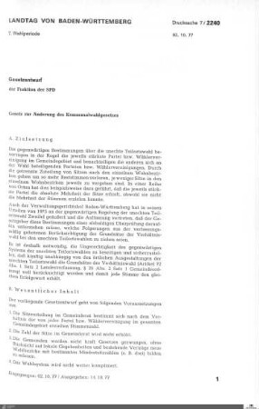 Gesetzentwurf der SPD: Änderung des Kommunalwahlgesetzes