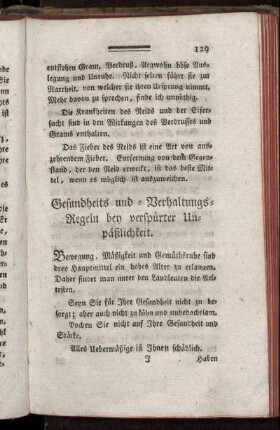 Gesunheits und - Verhaltungs- Regeln bey verspürter Unpäßlichkeit.