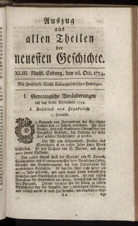 XLIII. Nachl. Coburg, den 26. Oct. 1754.