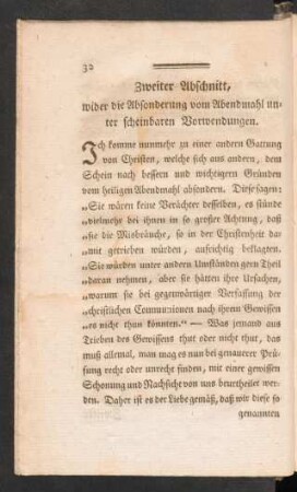 Zweiter Abschnitt, wider die Absonderung vom Abendmahl unter scheinbaren Vorwendungen.