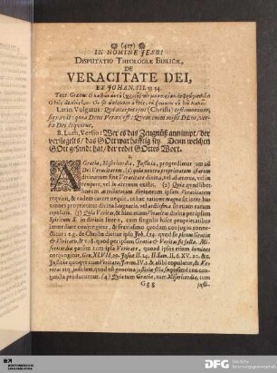 Disputatio Theologiae Biblicae, De Veracitate Dei.