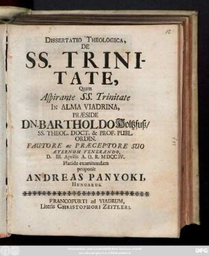 Dissertatio Theologica De SS. Trinitate