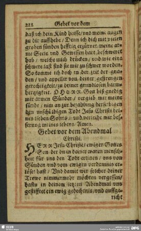 Gebet vor dem Abendmal Christi