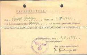 Marschbefehl für einen Wehrmachtsangehörigen von Langensalza nach Hannover