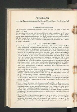 Mitteilungen über die Immatrikulation, die An- u. Abmeldung, Gebührenerlaß usw.