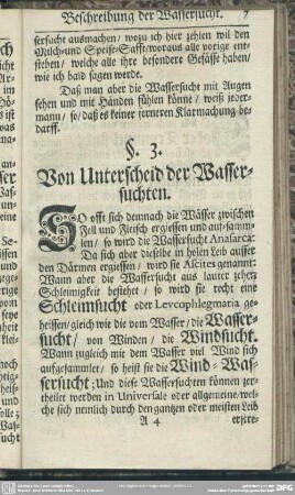 §. 3. Von Unterscheid der Wassersuchten