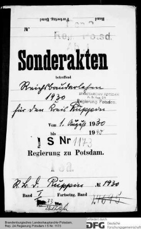Reichsbaudarlehen 1930 für den Kreis Ruppin mit Neuruppin