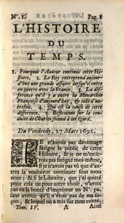 Histoire Du Temps, Ou Relation De ce qui s'est passé de memorable en Europe, & principalement en Angleterre, depuis les regnes de Charles II. & de Jaques II. : Avec des Réflexions de Politique sur ces Evenemens, 4