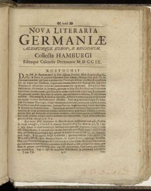 Nova Literaria Germaniæ...Collecta Hamburgi Editaque Calendis Decembris MDCCIX.
