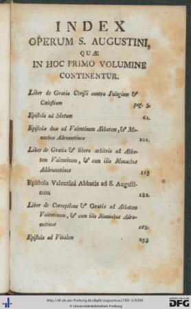 Index Operum S. Augustini, Quae In Hoc Primo Volumine Continentur.