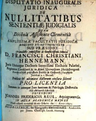 Disp. inaug. ... de nullitatibus sententiae iudic.