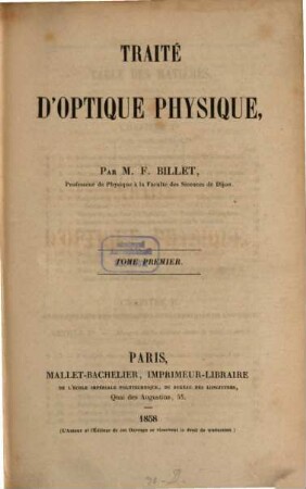 Traité d'optique physique, 1