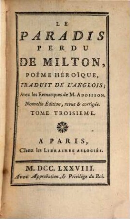 Le Paradis Perdu De Milton : Poeme Héroique. 3
