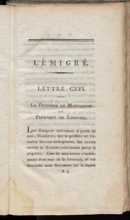 Lettre CXVI. - Lettre CXX.