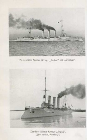 Die deutschen kleinen Kreuzer "Emden" und "Dresden". Deutscher kleiner Kreuzer "Leipzig" (Ihm ähnlich "Nürnberg".).