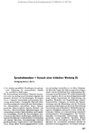 Sprechaktanalyse - Versuch einer kritischen Wertung (1)