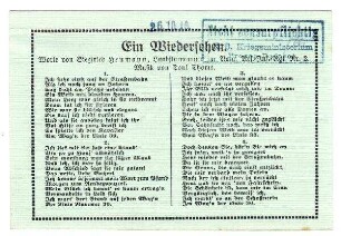 Postkarten mit Liedertexten: Ein Wiedersehen (mit Zensurvermerk 26.10.1916)