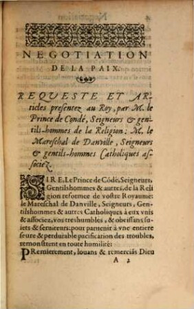 Negotiation de la Paix : es mois d'Avril et May 1575