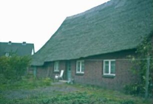 Klein Hansdorf: Bauernhaus mit Reetdach: Teilansicht: Traufseite mit Eingangstür