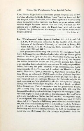 428-429 [Rezension] Scheu, Lawrence Edward, Die "Weltelemente" beim Apostel Paulus