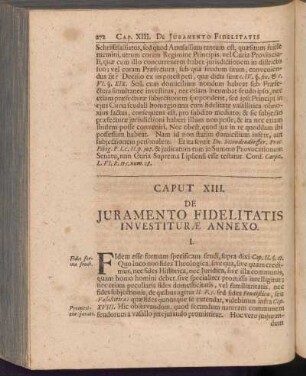 Caput XIII. De Juramento Fidelitatis Investiturae Annexo