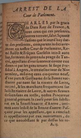 Arrest De La Covr De Parlement, Confirmatif d'vne sentence du Seneschal d'Angers, ou son Lieutenant ...