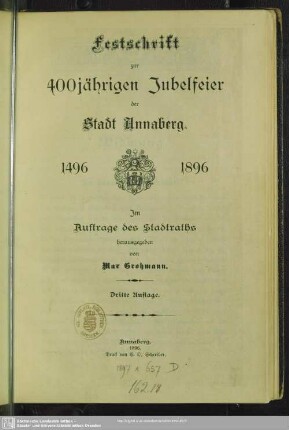 Festschrift zur 400jährigen Jubelfeier der Stadt Annaberg : 1496 - 1896