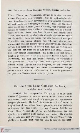 Het leven van Lucas Cornelisz. de Kock, Schilder van Leyden