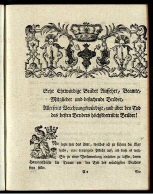 Sehr Ehrwürdige Brüder Aufseher, Beamte, Mitglieder und besuchende Brüder ...