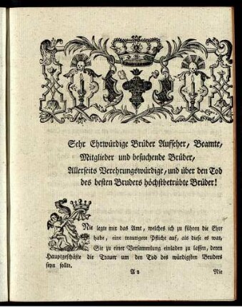 Sehr Ehrwürdige Brüder Aufseher, Beamte, Mitglieder und besuchende Brüder ...