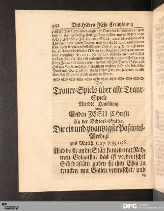 Die ein und zwantzigste Paßions-Predigt aus Matth. c. 27 v. 33-36. Des Herrn Jesu Creutzigung