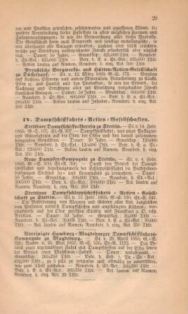 IV. Dampfschifffahrts-Actien-Gesellschaften
