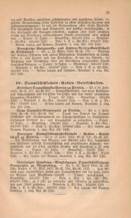 IV. Dampfschifffahrts-Actien-Gesellschaften