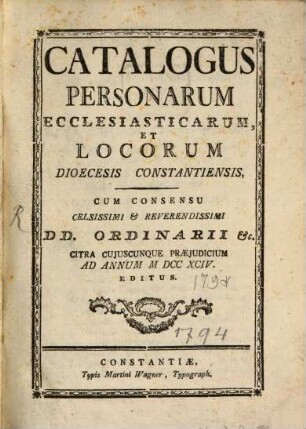 Catalogus personarum ecclesiasticarum et locorum Dioecesis Constantiensis, 1794