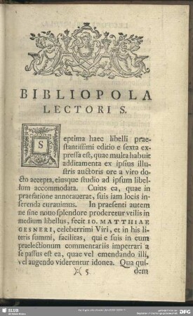 Bibliopola Lectori S.