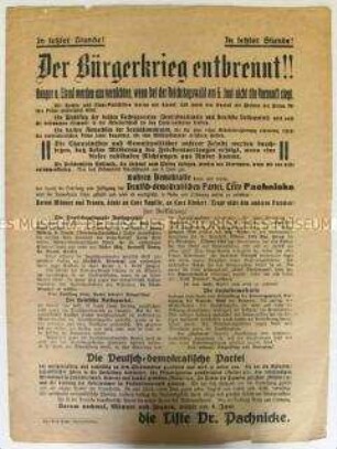 Propagandaflugblatt der DDP zur Wahl des Reichstags