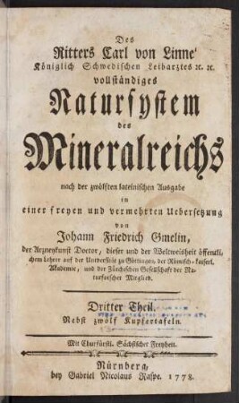Des Ritters Carl von Linné ... vollständiges Natursystem des Mineralreichs; Bd. 3