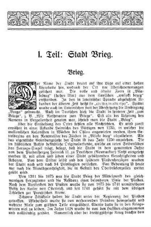 I. Teil: Stadt Brieg