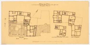 Geschäftshaus Probststraße/Poststraße, Berlin-Mitte: 1. Entwurf: Grundriss EG, 1. OG, Teilgrundriss Wohnungen über den Sälen A und B