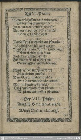 Der VII. Psalm. Auff dich Herr traw ich, [et]c.