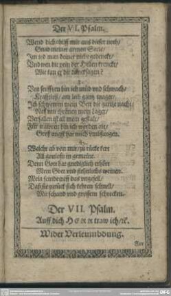 Der VII. Psalm. Auff dich Herr traw ich, [et]c.