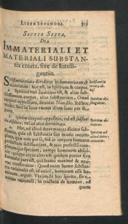 Sectio Sexta. De Immateriali Et Materiali Substantia creata, sive de Intelligentiis.