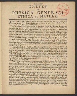Theses Ex Physica Generali Ethica Et Mathesi