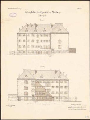 Amtsgericht, Marburg Gefängnis: Aufriss Westansicht, Ostansicht 1:100
