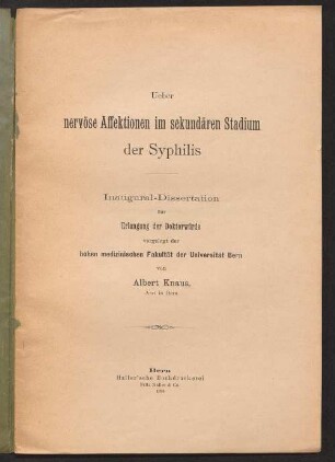 Ueber nervöse Affektionen im sekundären Stadium der Syphilis