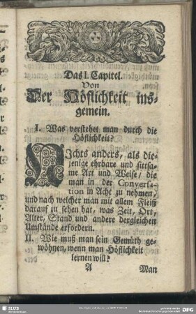 Das I. Capitel. Von der Höflichkeit insgemein