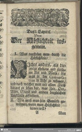Das I. Capitel. Von der Höflichkeit insgemein